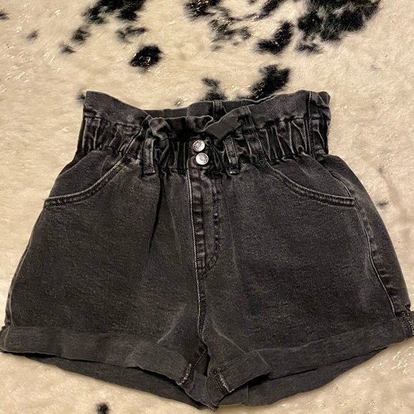 wild fable Pants - Wild Fable Charcoal Black Elastic Paper Bag Waisted Shorts